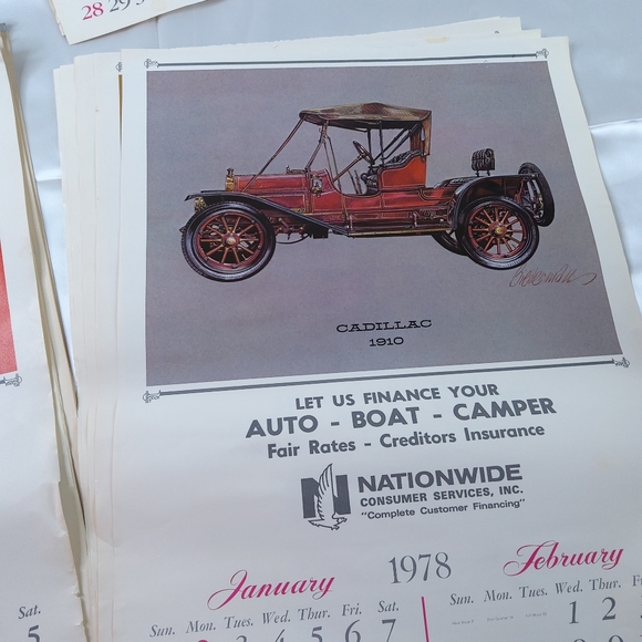 Vintage 1970's Antique Car Insurance Advertising Wall Hanging Calendar Lot Of 8 - Picture 9 of 16